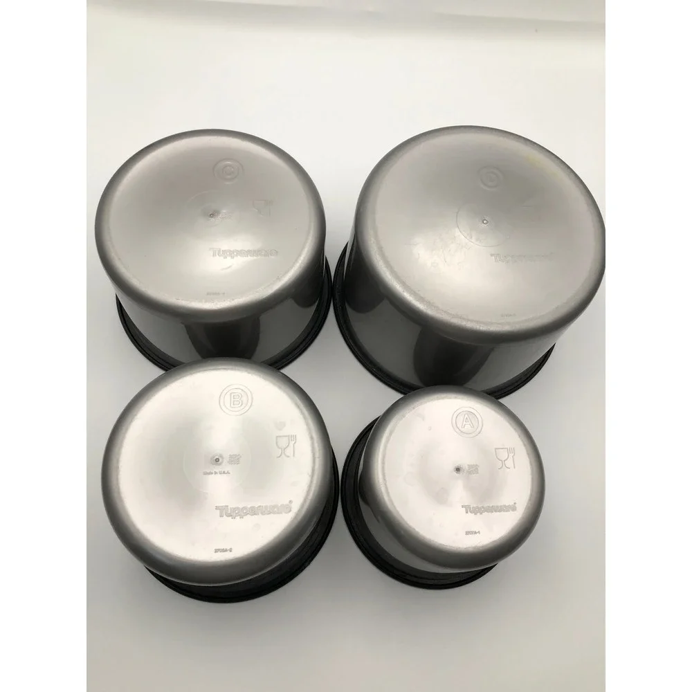 Vtg 80s Tupperware One Touch Silver Gray Canister Set (4) Nesting 2707-2710 Lids